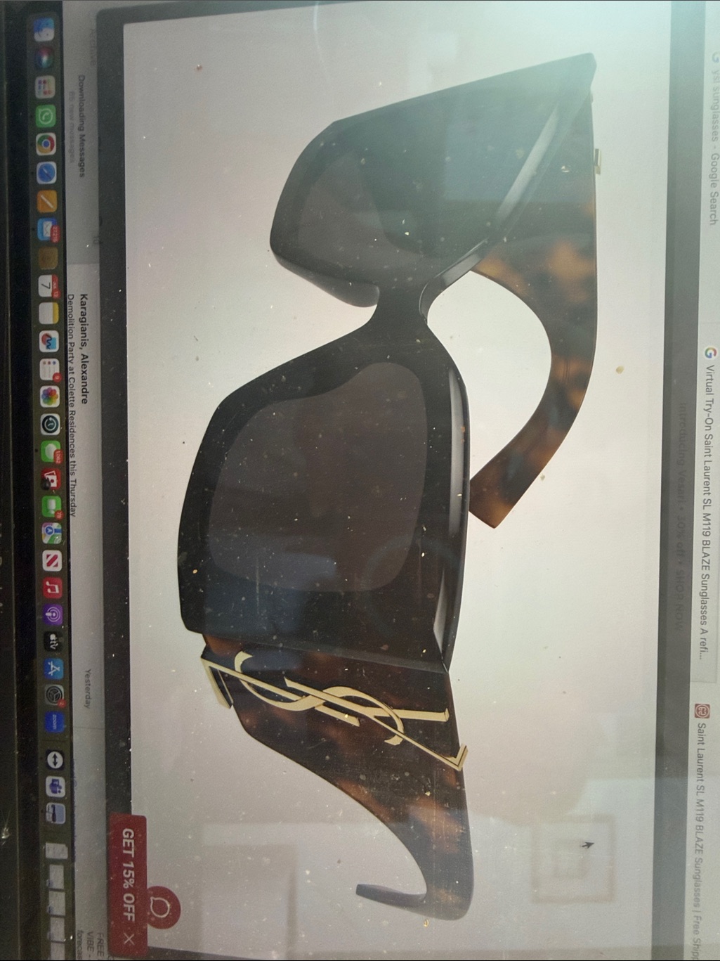 Saint Laurent Black And Tortoiseshell Wrap Sunglasses With Gold Ysl Detail